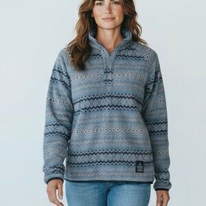 Southern Marsh S Marrakesh Stripe 1/4 Zip Blue Peach Preppy Luxury Mountain Chic